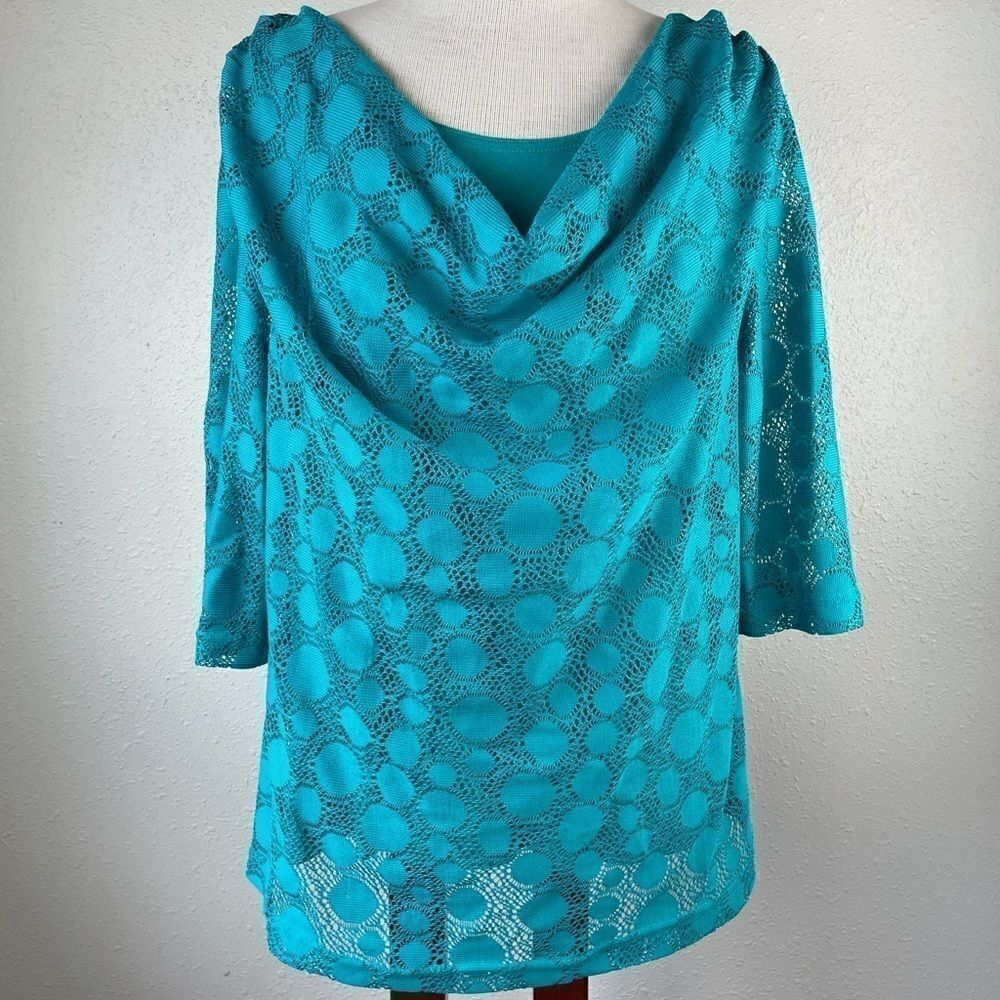 Passports Blue 3/4 Sleeve Top Size L